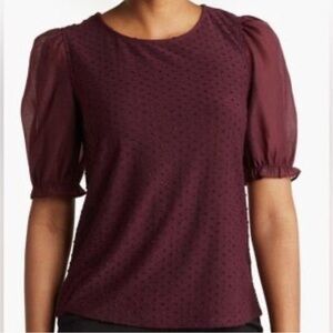 DR2 Maroon Short Sleeve Blouse Mixed Fabric | Size Large